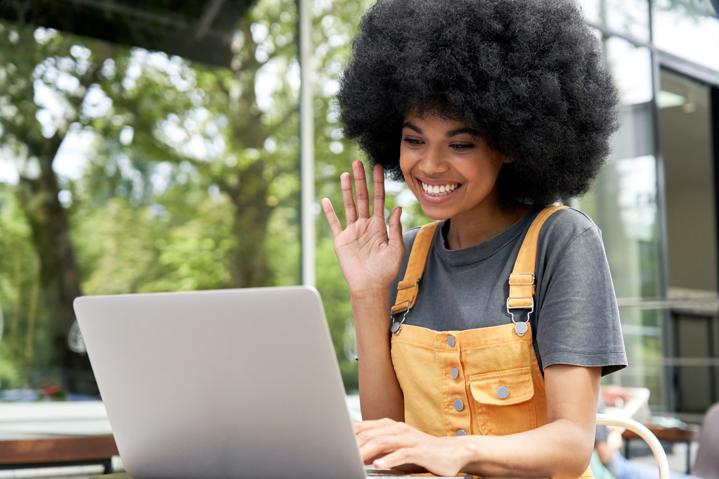 Happy African Lady Using Laptop Video 